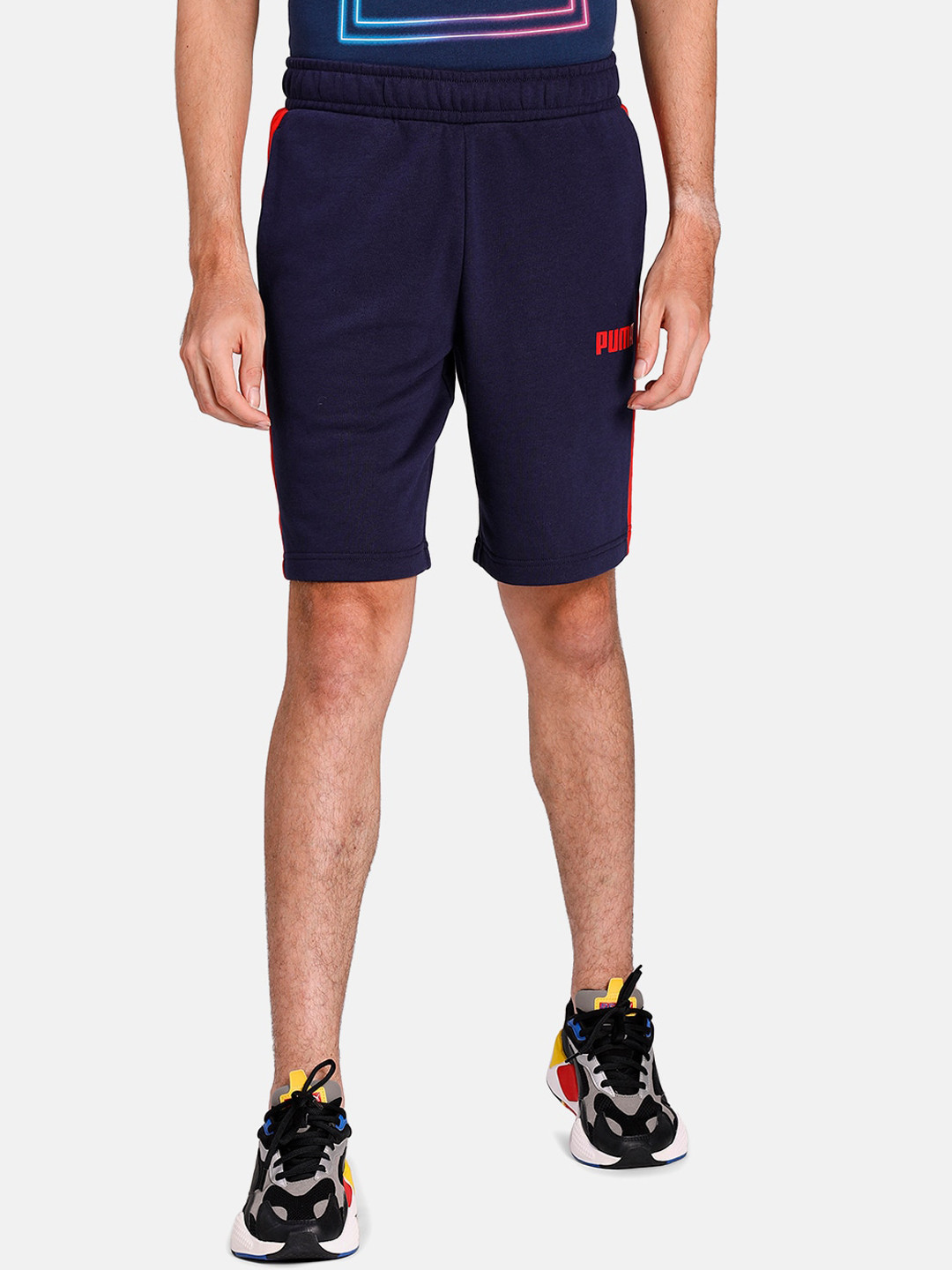 Puma Men Navy Blue Solid Regular Fit Contrast Sweat Shorts FT
