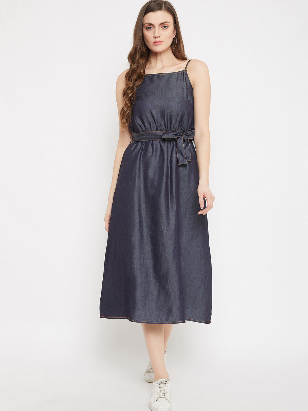 Nun Women Blue Solid Denim A-Line Dress