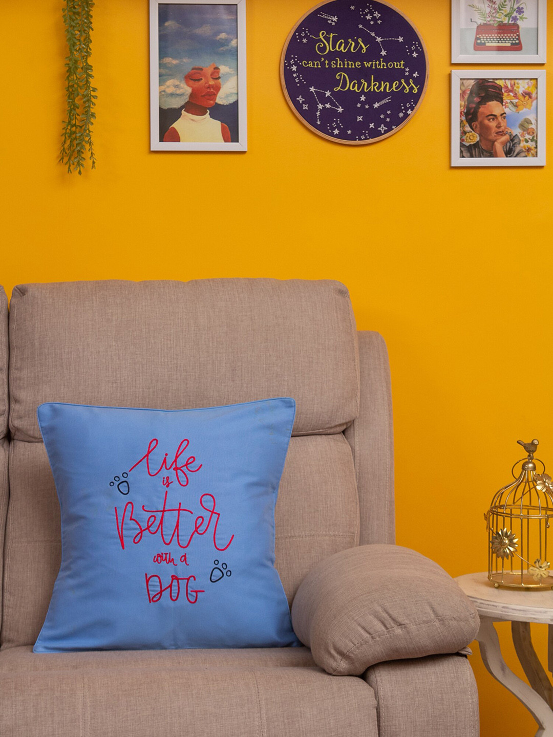 BandBox Blue & Red Set of Single Embroidered Square Cushion Covers