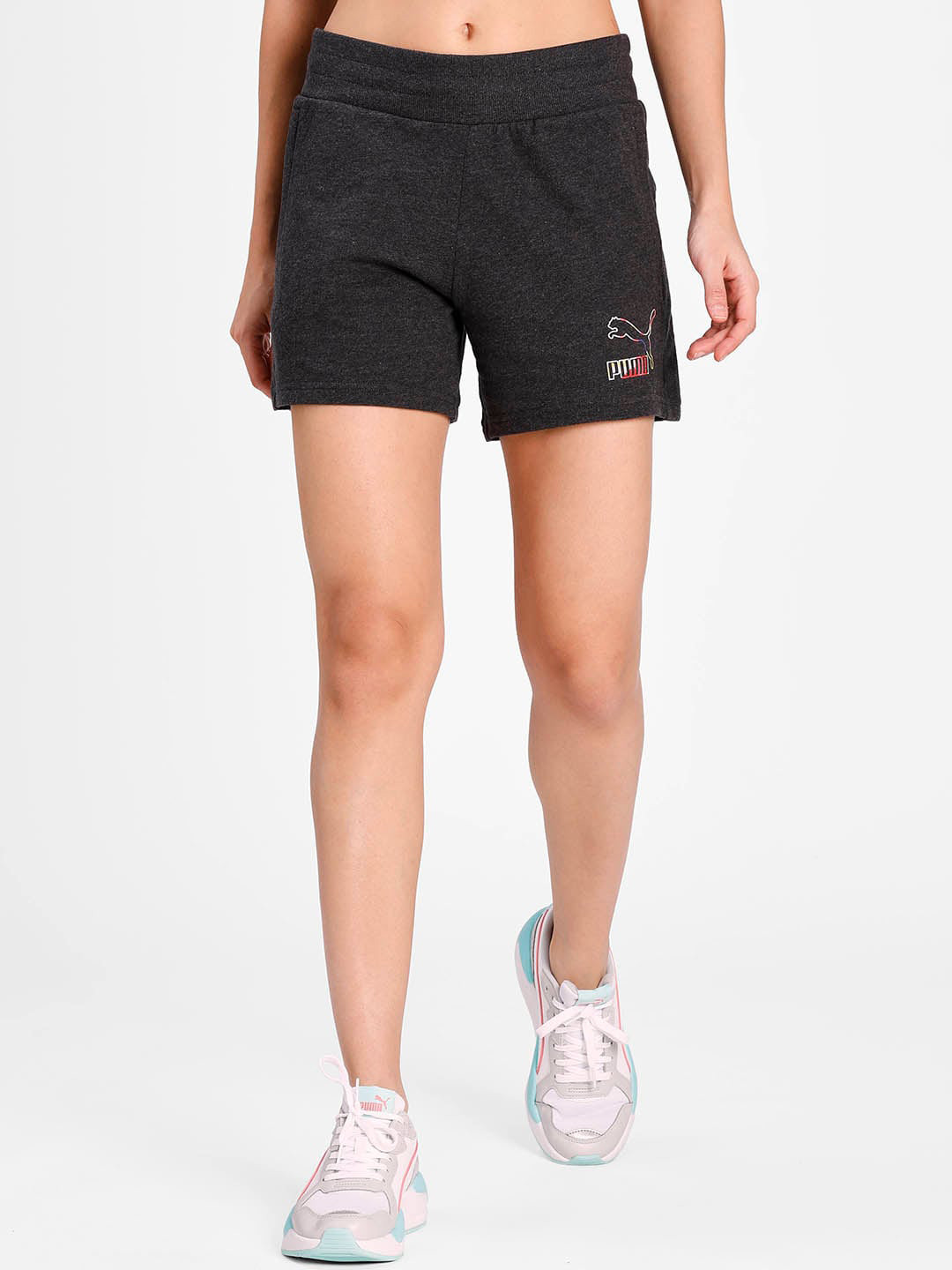 Puma Women Grey Solid Regular Fit Sports Shorts