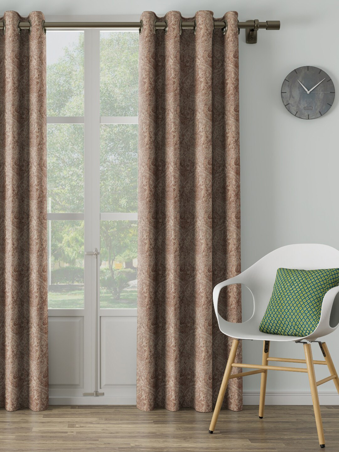 DDecor Brown Self Design Single Door Curtain