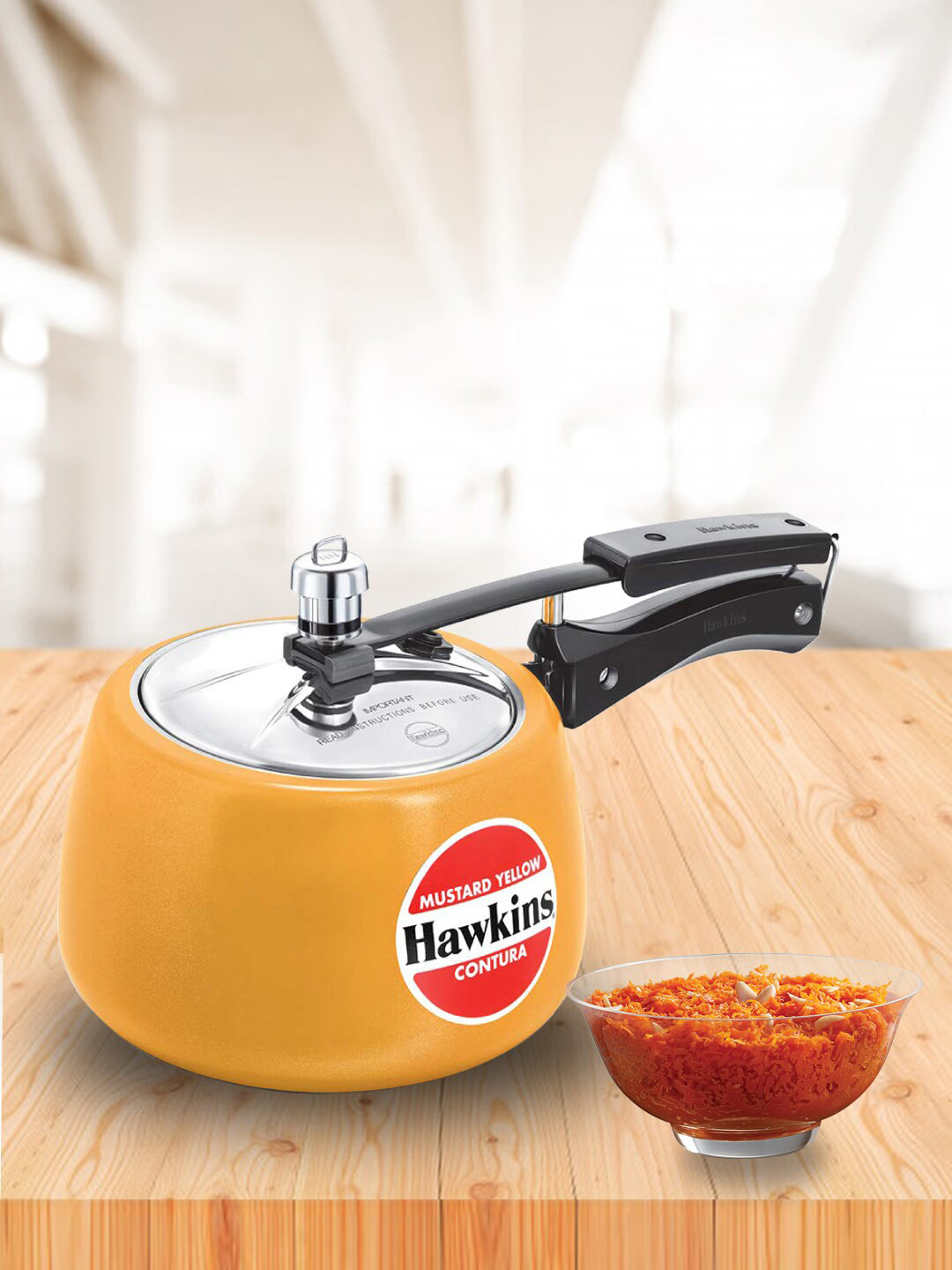 Hawkins Mustard Yellow Ceramic Coated Contura Pressure Cooker 3 L