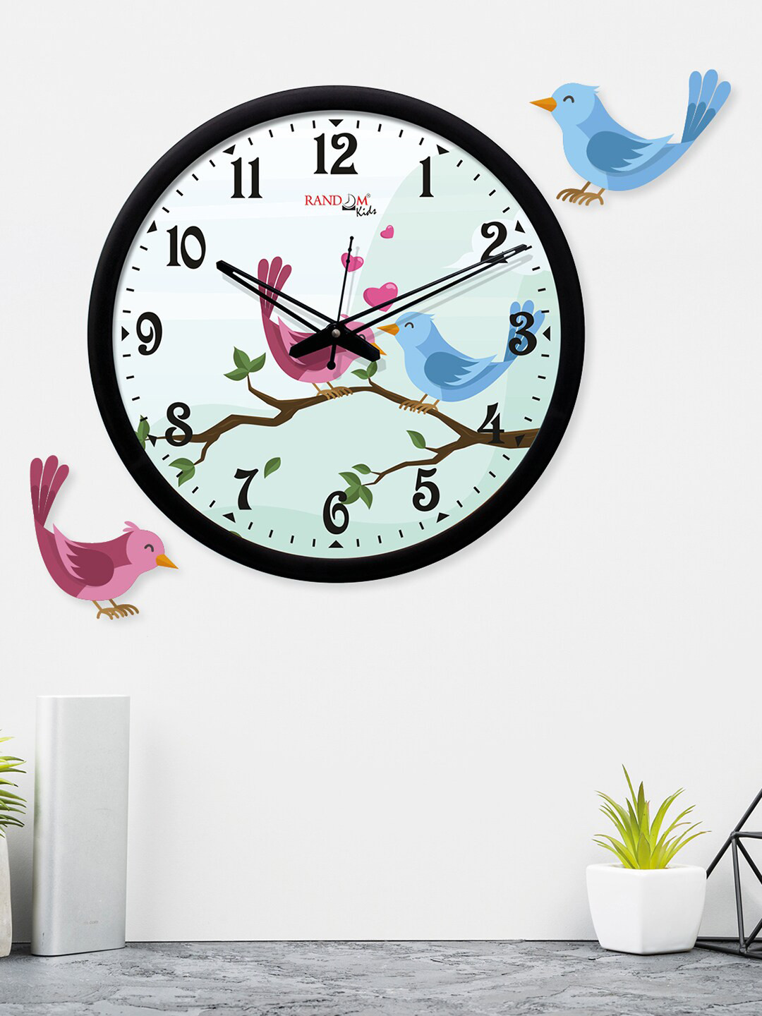 RANDOM Off-White & Pink Round Printed 30 cm Analogue Wall Clock & Decorative Plaque