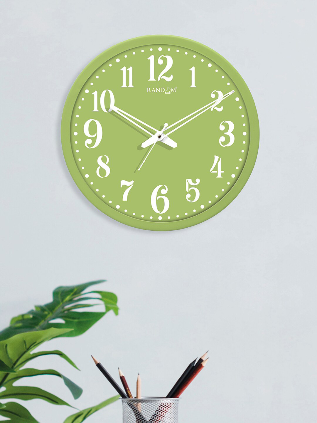 RANDOM Green & White Round Solid 30 cm Analogue Wall Clock