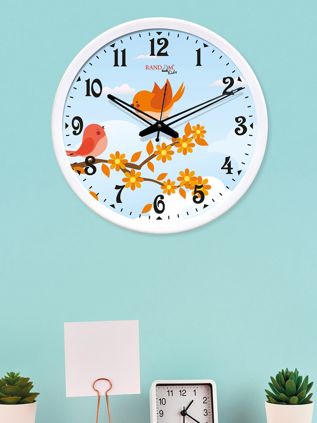 RANDOM Cute Birds Blue Plastic Silent Clock Round Battery Analogue Wall Clock-30cm