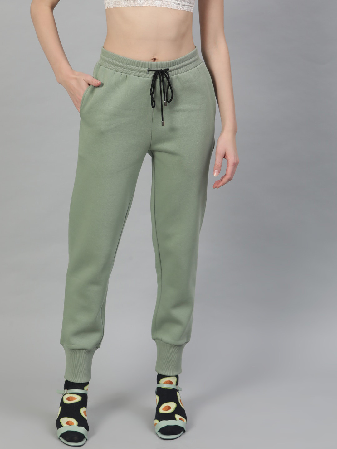 STREET 9 BASICS Women Olive Green Regular Fit Solid Joggers