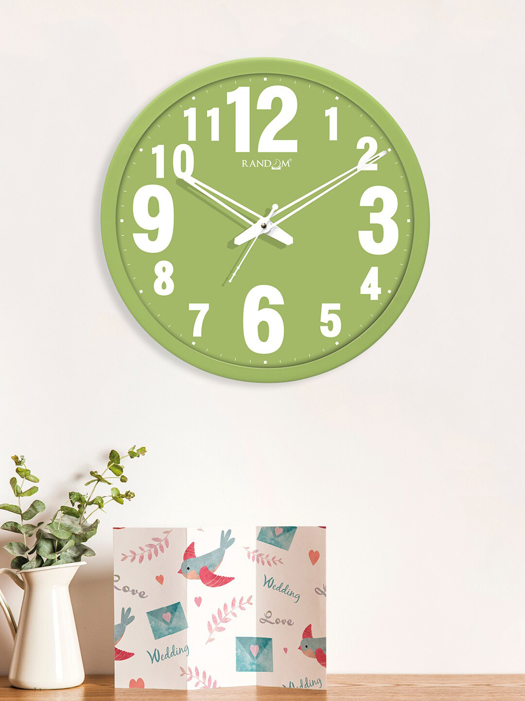 RANDOM Green & White Big Font Round Shaped Wall Clock