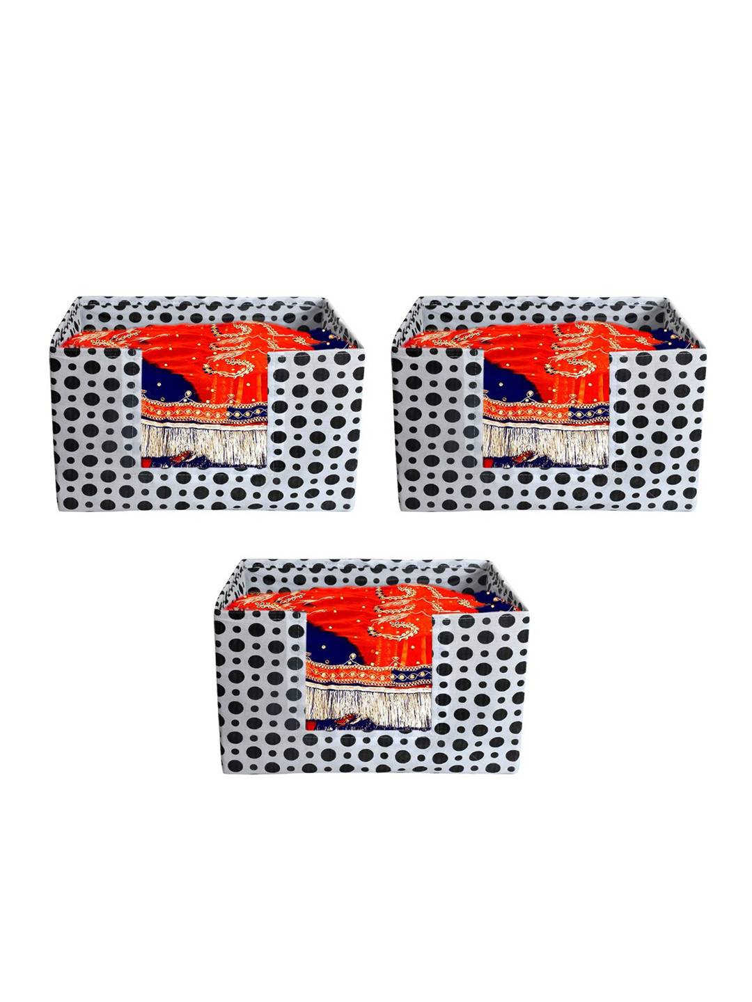 Kuber Industries Set of 3 White & Black Printed Large Stacker Foldable Wardrobe Organisers