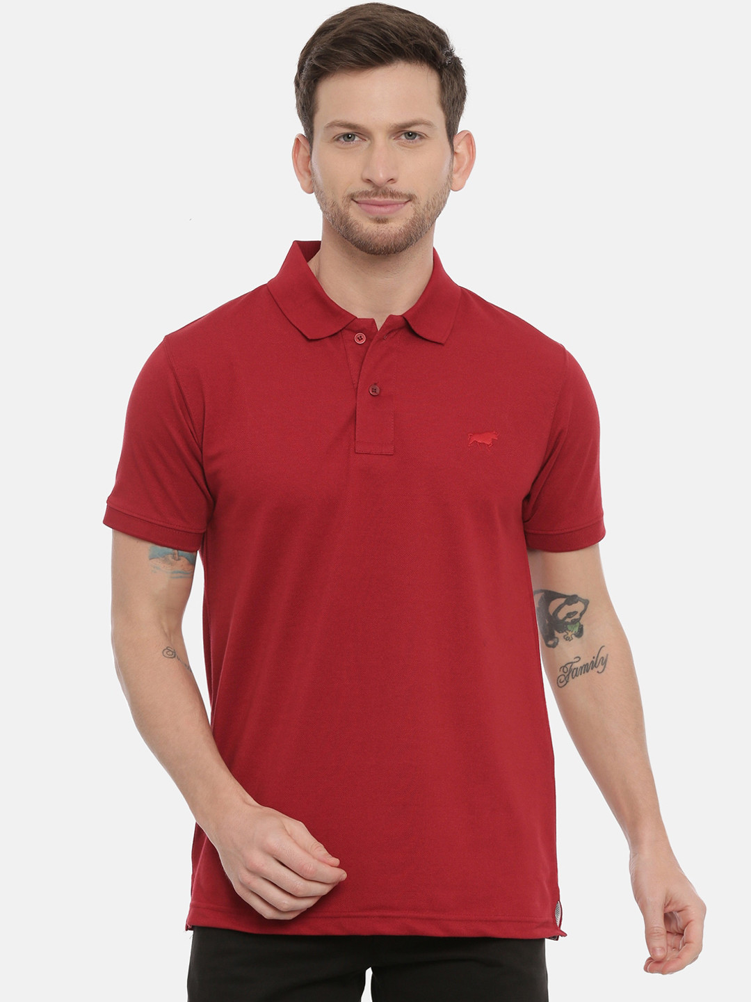 Bushirt Men Red Solid Polo Collar T-shirt