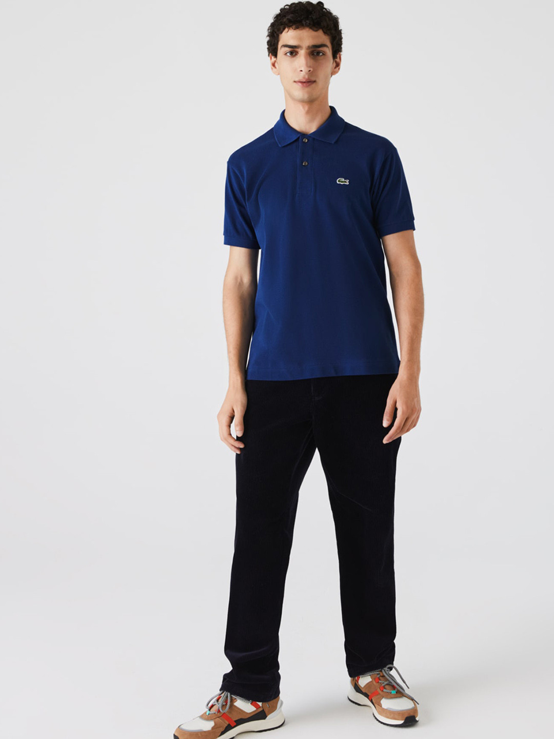 Lacoste Men Navy Blue Solid Polo Collar Pure Cotton T-shirt