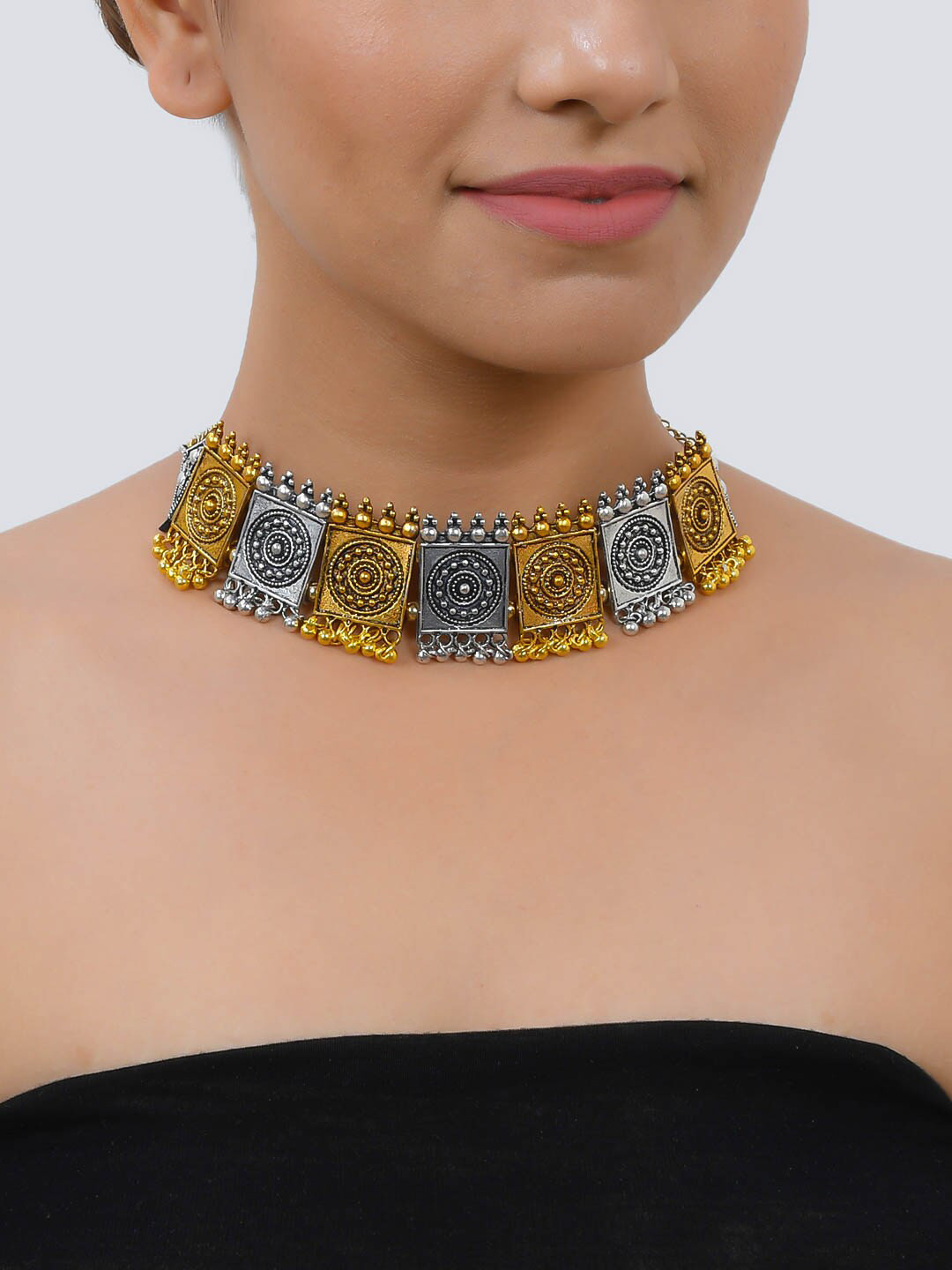 Trendy Gold-Plated & Silver-Plated Temple Design Choker Necklace