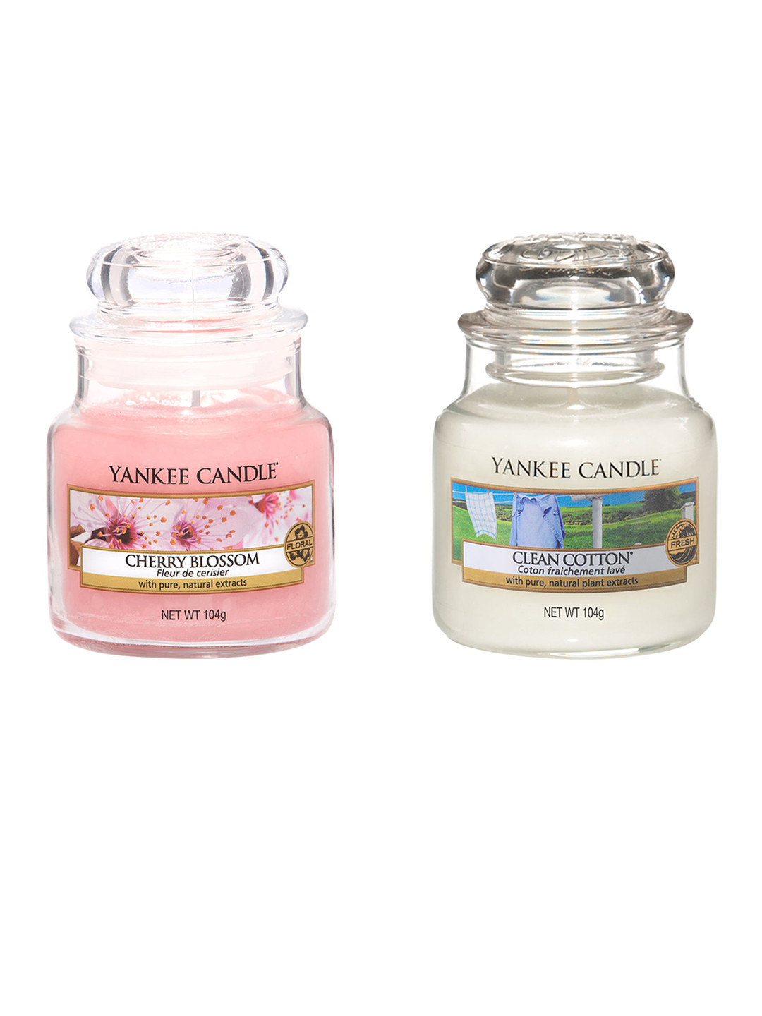YANKEE CANDLE Set of 2 Pink & Off-white Cherry Blossom and Clean Cotton Classic Jar Scented Candles