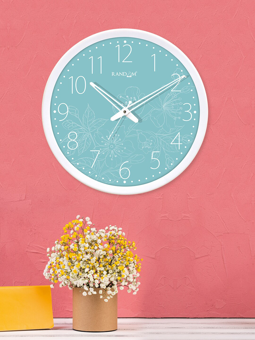 RANDOM Flower White Plastic Large Display Round Battery Analogue Wall Clock-30.5cm