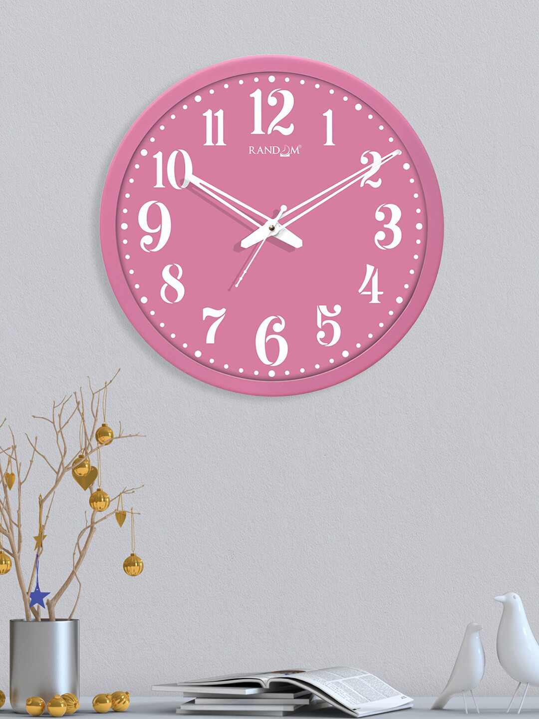RANDOM Unisex Pink & White Round Solid 30.48 cm Wall Clock