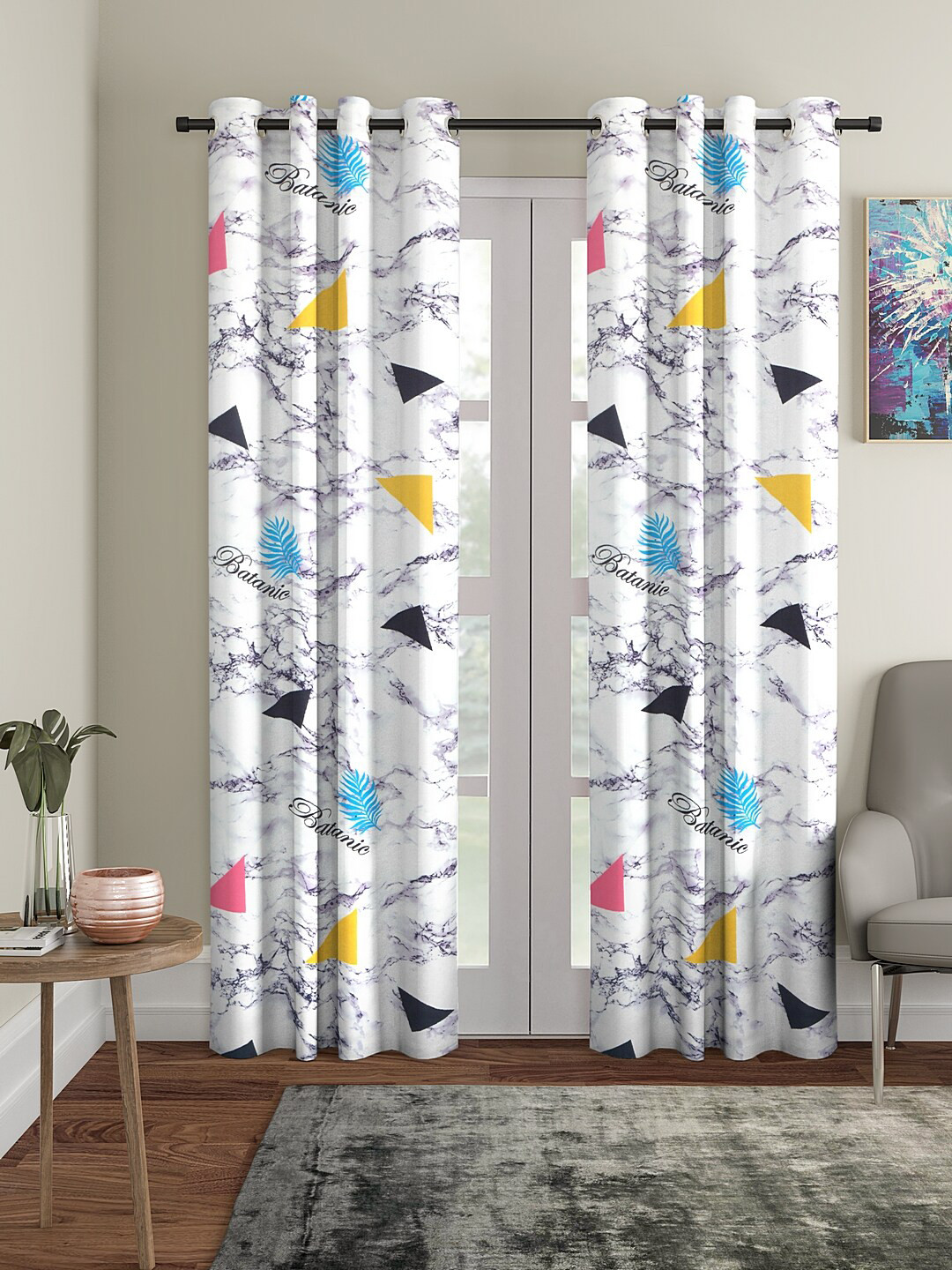Cortina White & Black Set of 2 Printed Long Door Curtains