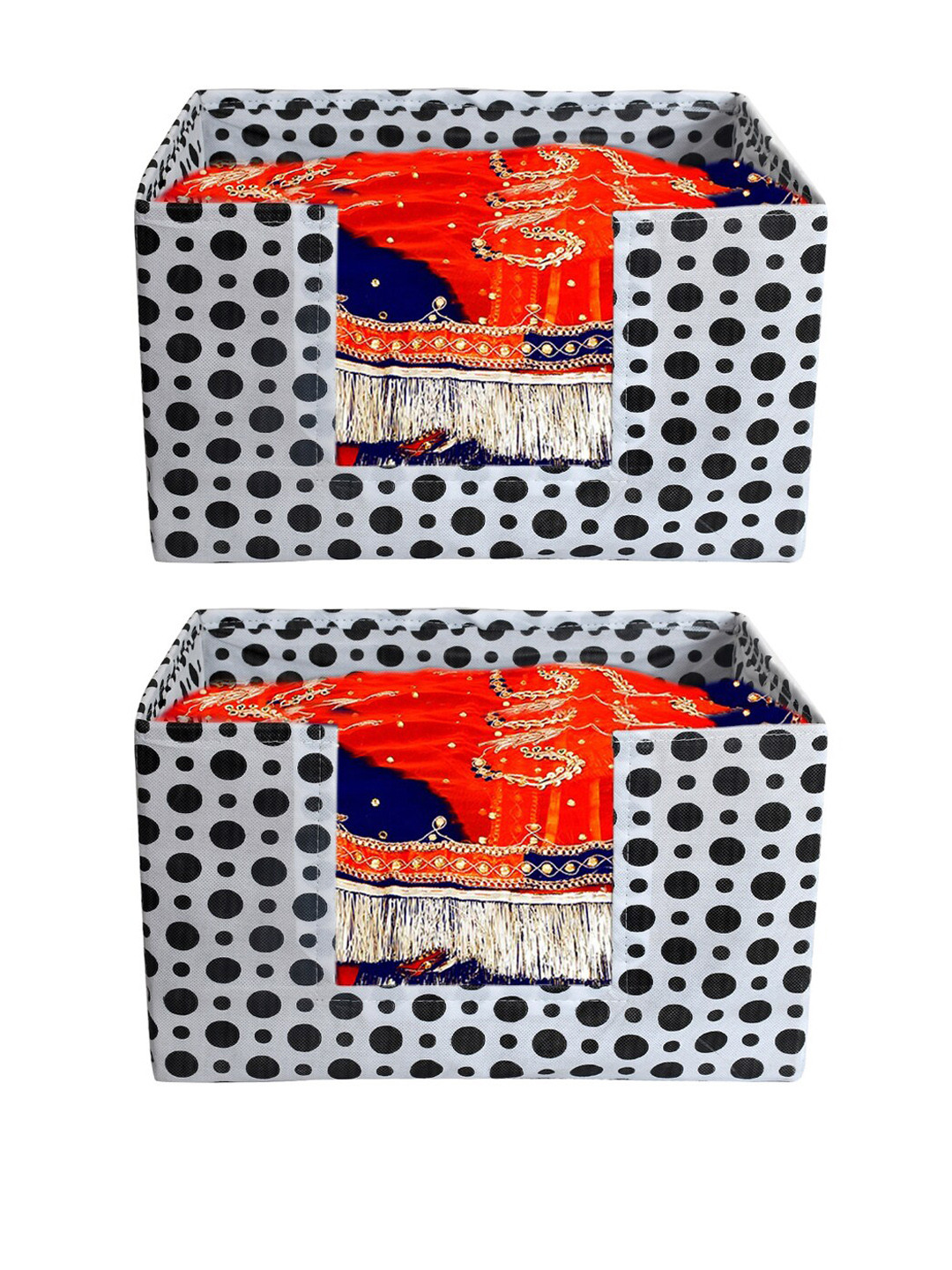 Kuber Industries Set of 2 White & Black Printed Large Stacker Foldable Wardrobe Organisers
