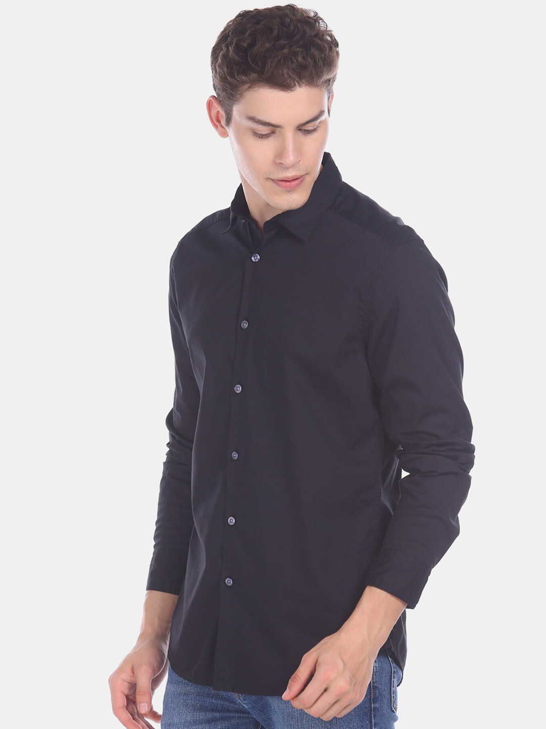 Flying Machine Men Black Regular Fit Solid Casual Shirt