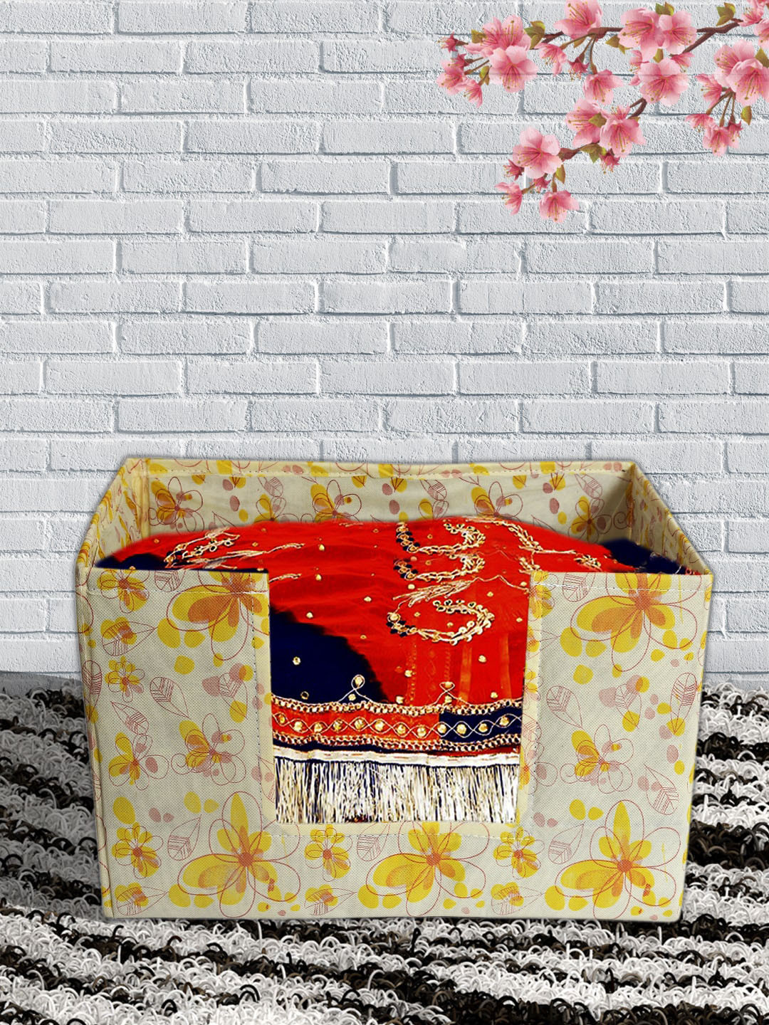 Kuber Industries Yellow Floral Printed Large Stacker Foldable Wardrobe Organizer