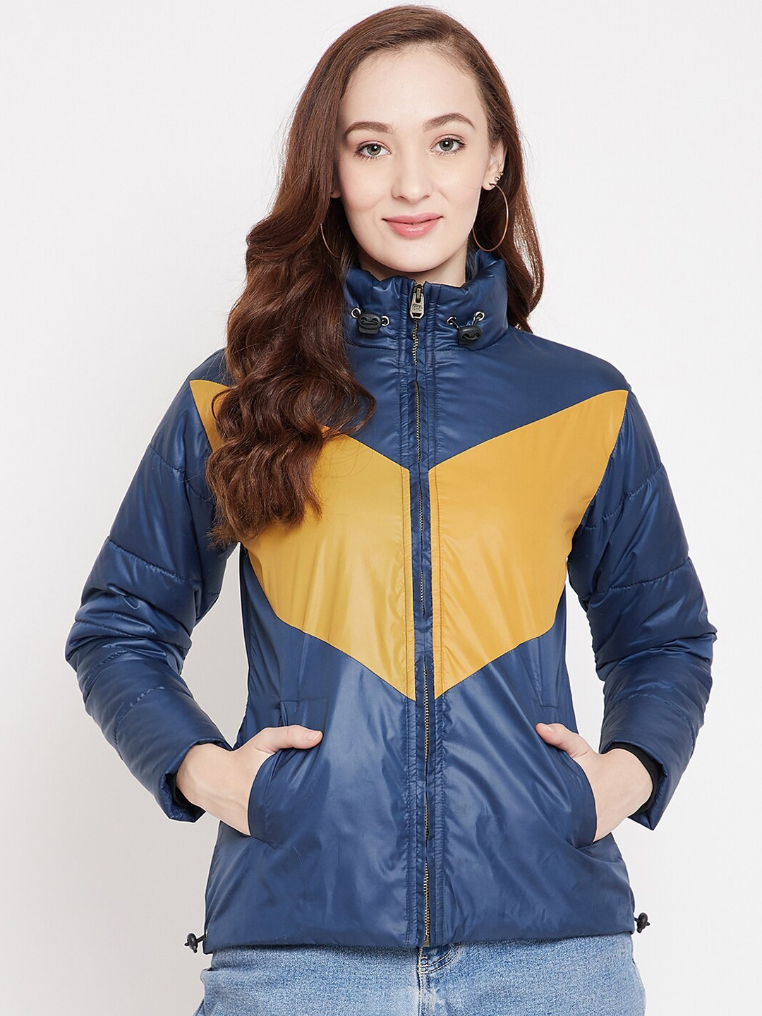 JUMP USA Women Blue Colourblocked Water Resistant Padded Jacket