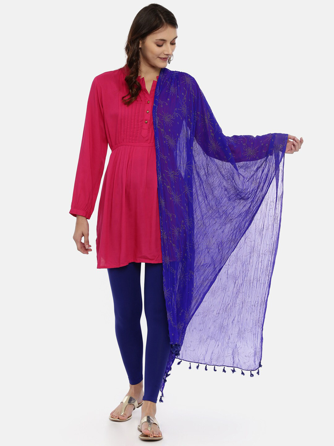 Souchii Women Blue Foil Printed Handcrafted Dupatta