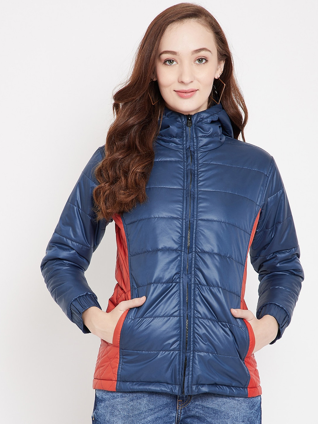 JUMP USA Women Blue Colourblocked Water Resistant Padded Jacket