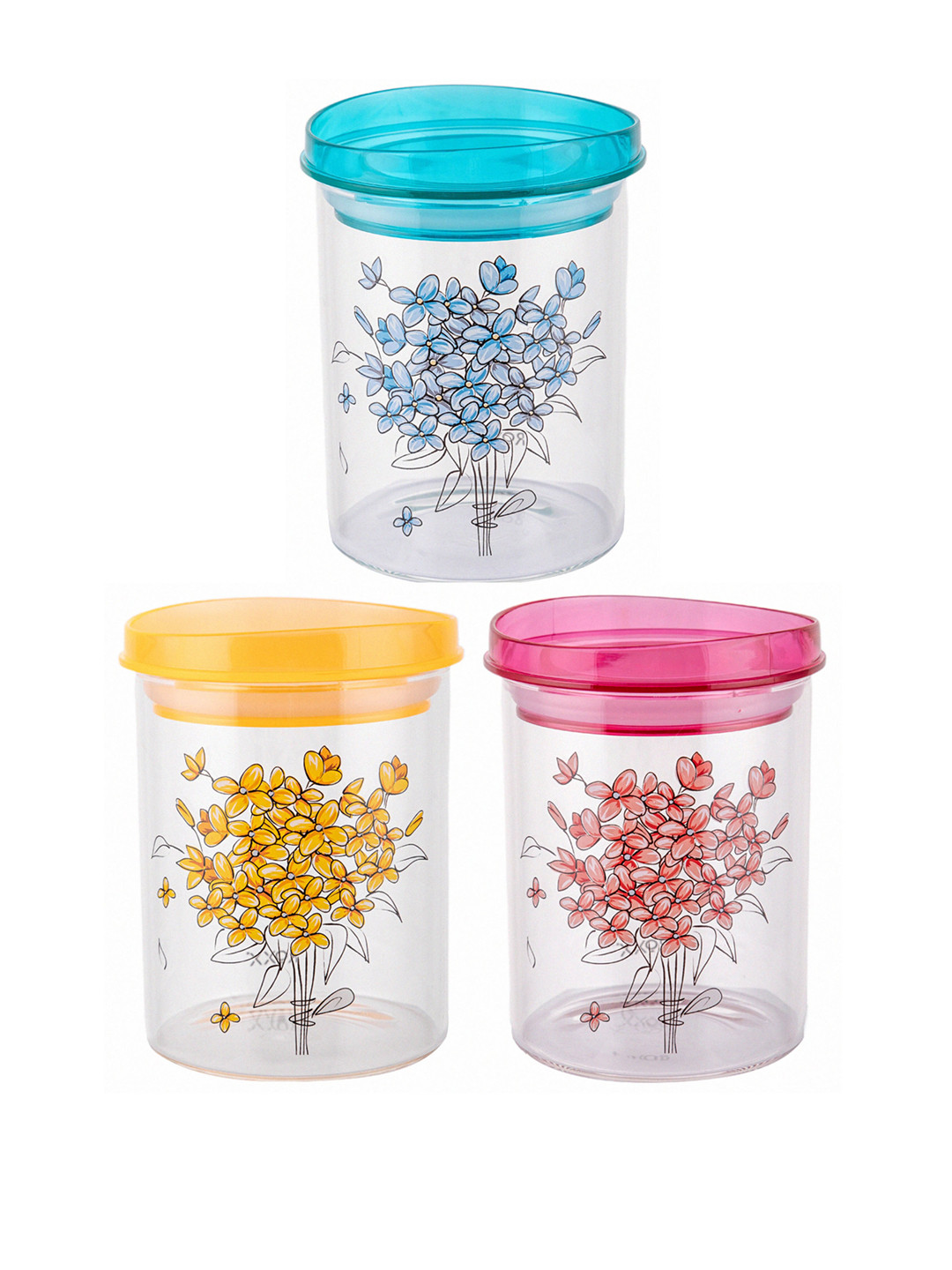 Roxx Transparent Floral Borosilicate Glass Air Tight 3 Piece Flip Top Jar-700ml