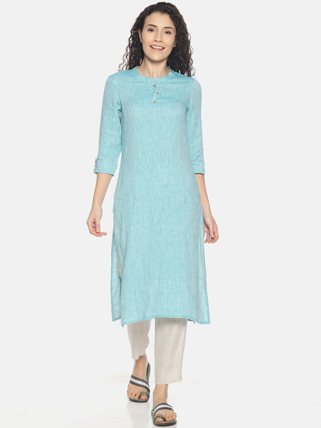 Ecentric Women Blue Solid Eco-Friendly Hemp Organic Cotton Sustainable Kurta