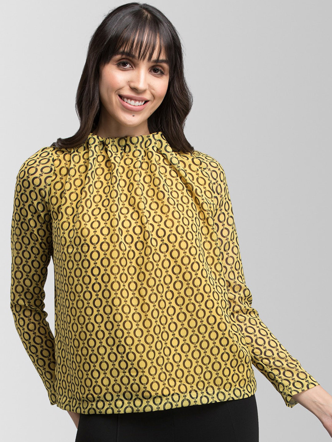 FableStreet Women Yellow Printed Top