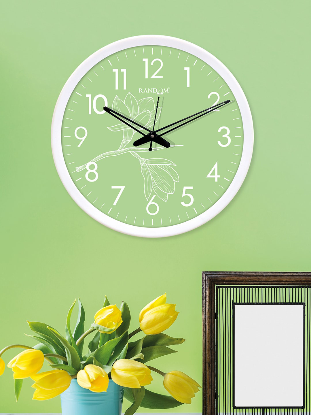 RANDOM White & Green Printed Analogue Wall Clock