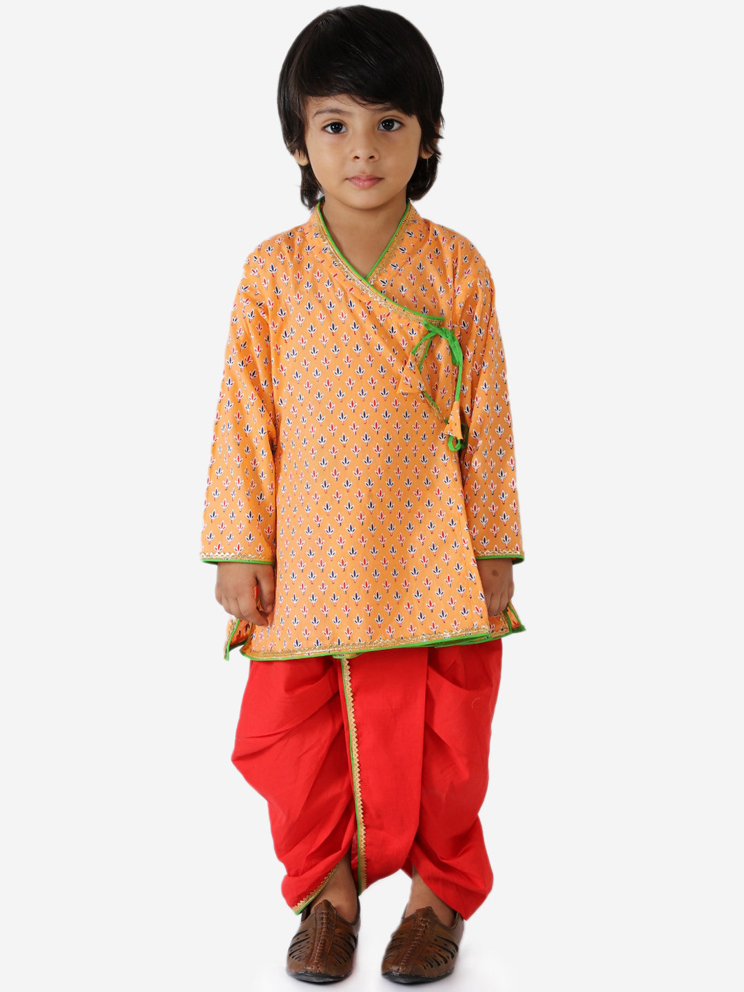KID1 Boys Peach-Coloured Self Design Kurta with Dhoti Pants & Dupatta