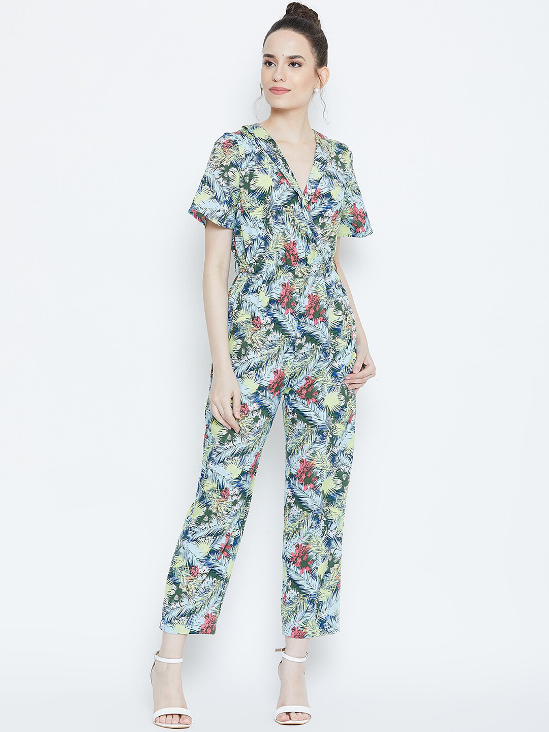 DODO & MOA Women Blue & Yellow Printed Basic Jumpsuit