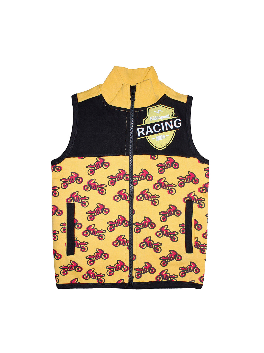 KiddoPanti Boys Yellow & Black Racing Bike AOP Printed Sweatshirt
