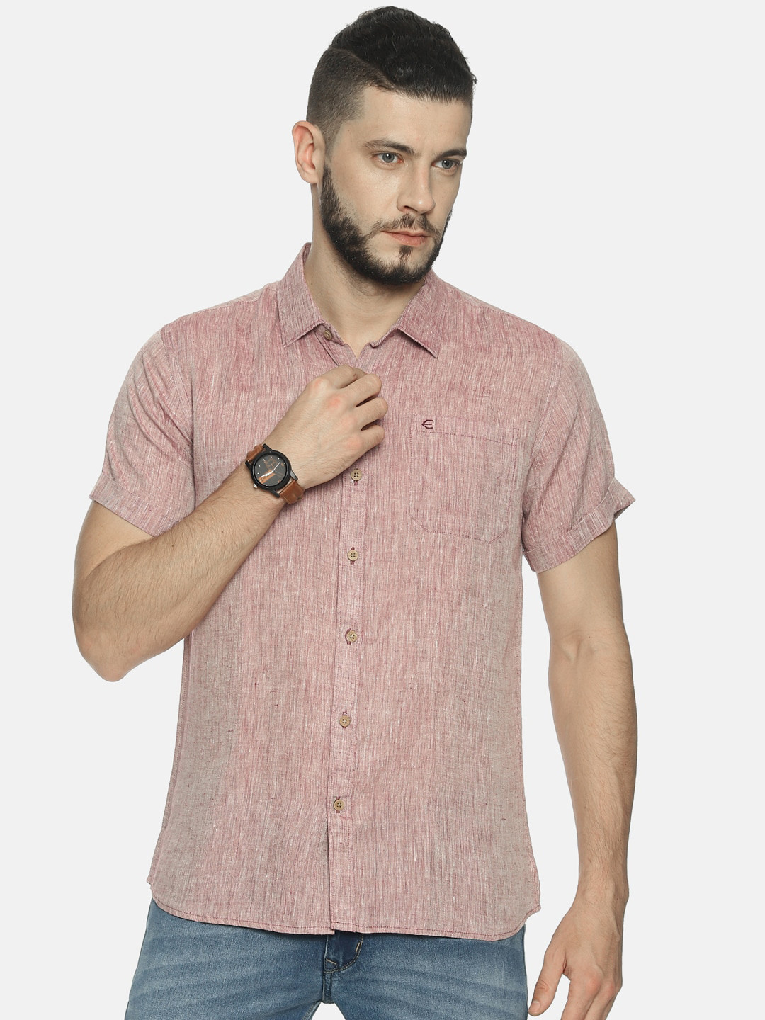 Ecentric Men Maroon Slim Fit Self Design Eco-Friendly Hemp Casual Sustainable Shirt