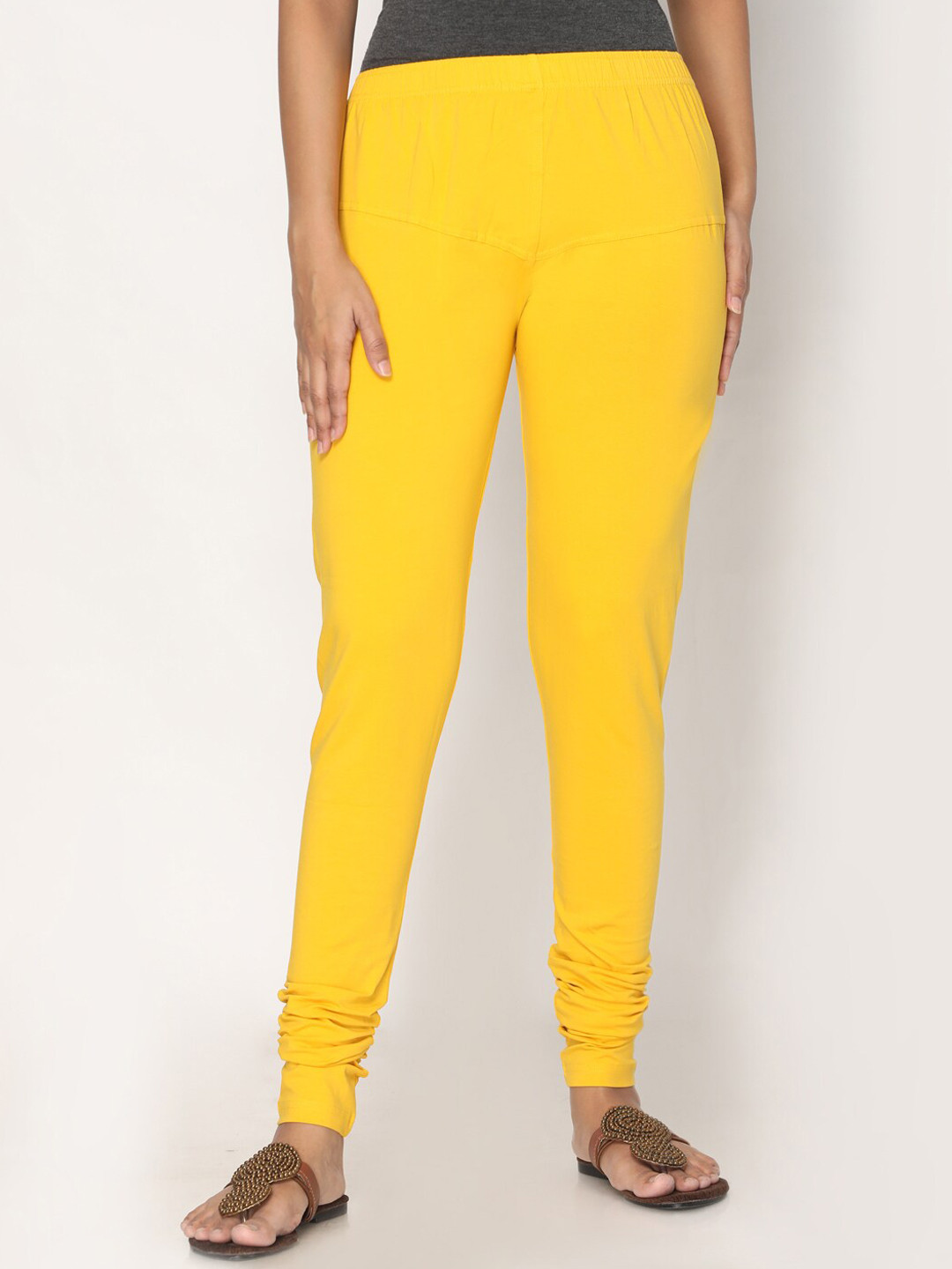 TSG Bliss Women Yellow Solid Shrinkage Resistance Churidar Leggings