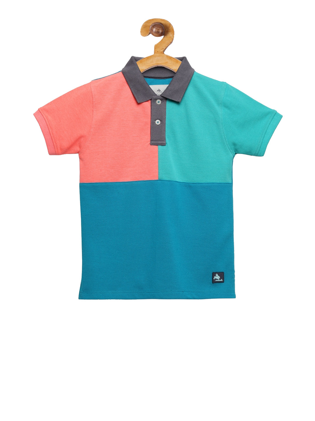 Cherry Crumble Boys Blue and Orange Colourblocked Polo Collar T-shirt