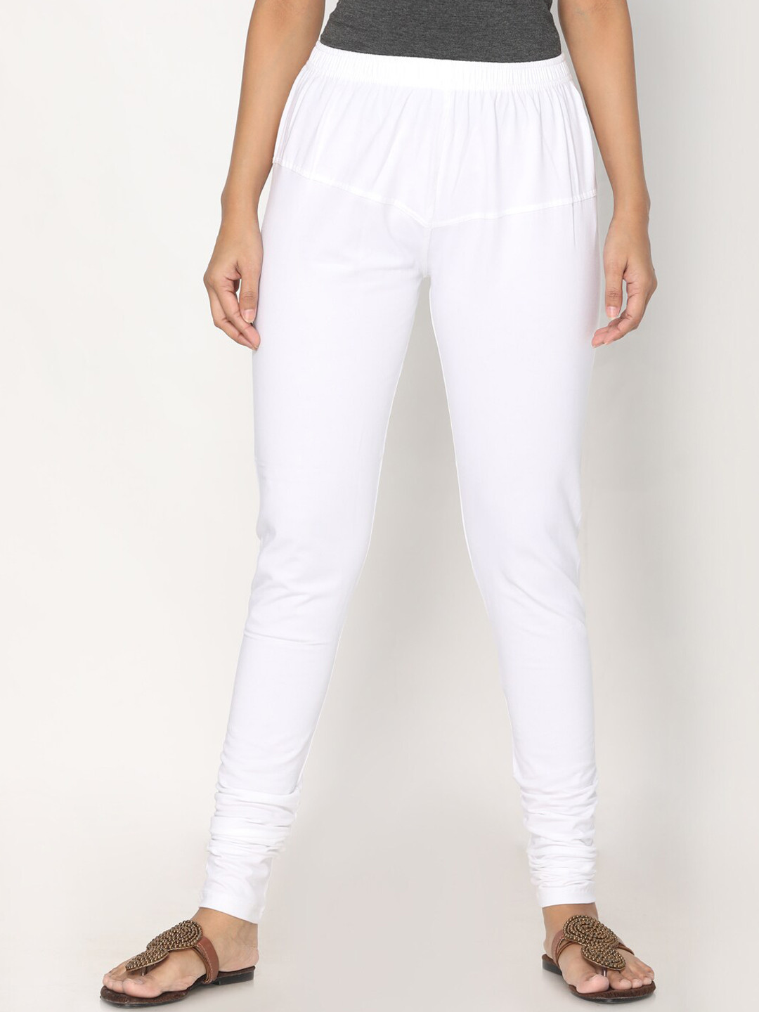 TSG Bliss Women White Solid Shrinkage Resistance Churidar Leggings