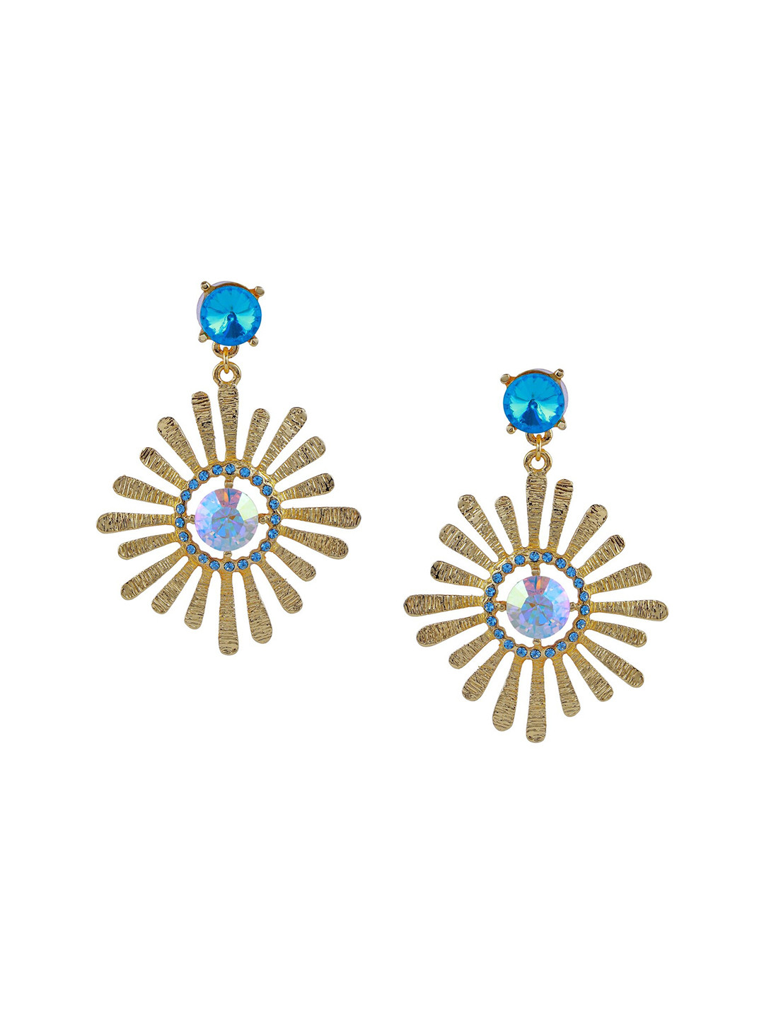 Estele Blue & Gold-Plated Spiked Drop Earrings