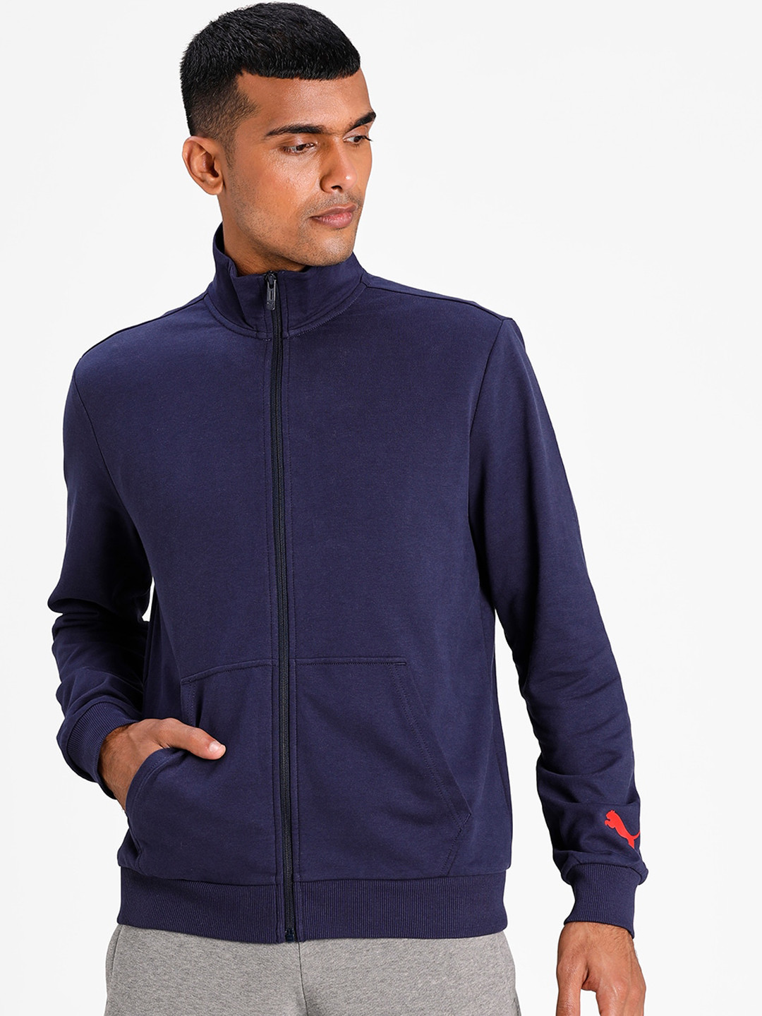 Puma Men Blue Printed Zippered Sporty Jacket