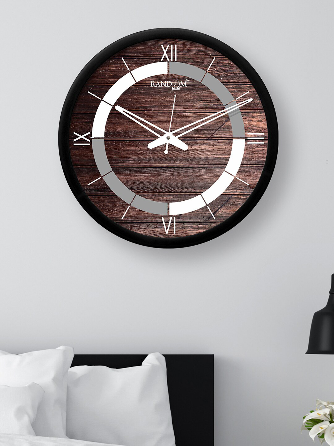 RANDOM Black & Brown Digital Look Round Shaped 30.48 cm Wall Clock