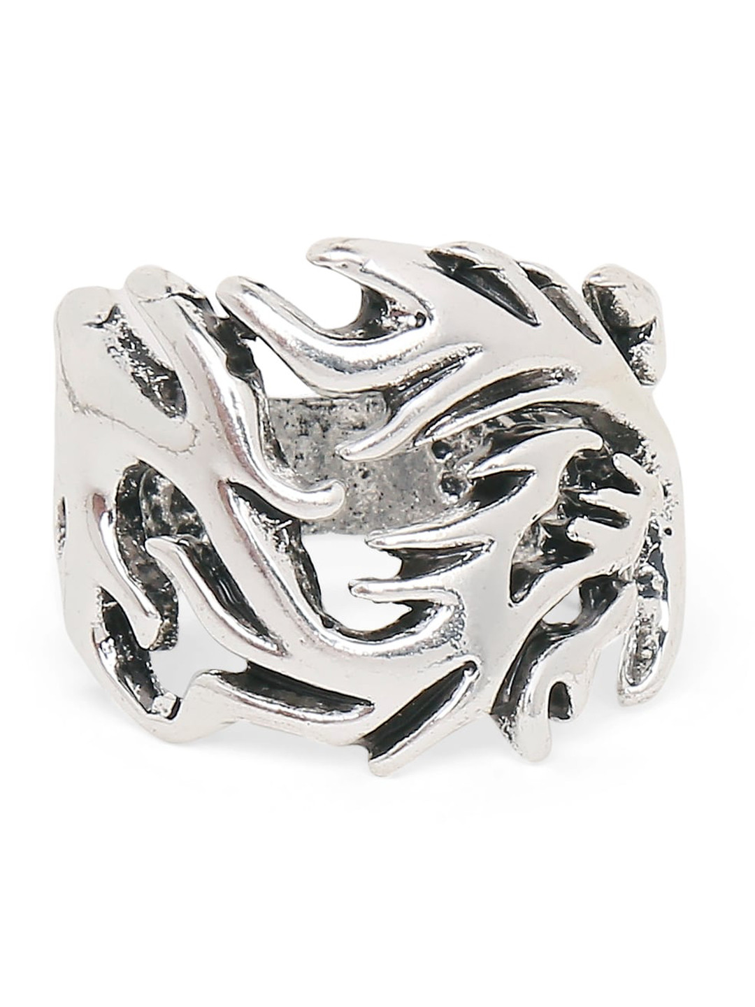 OOMPH Men Silver-Toned Gothic Dragon Biker Finger Ring