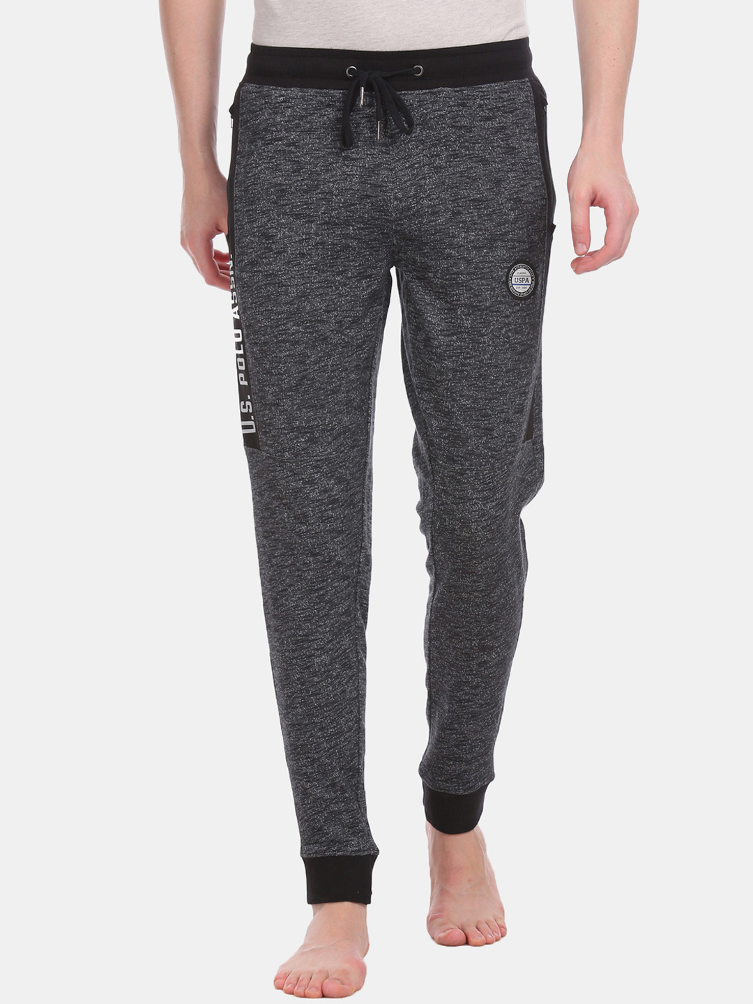 U.S. Polo Assn. Men Charcoal Grey Self-Design Lounge Joggers