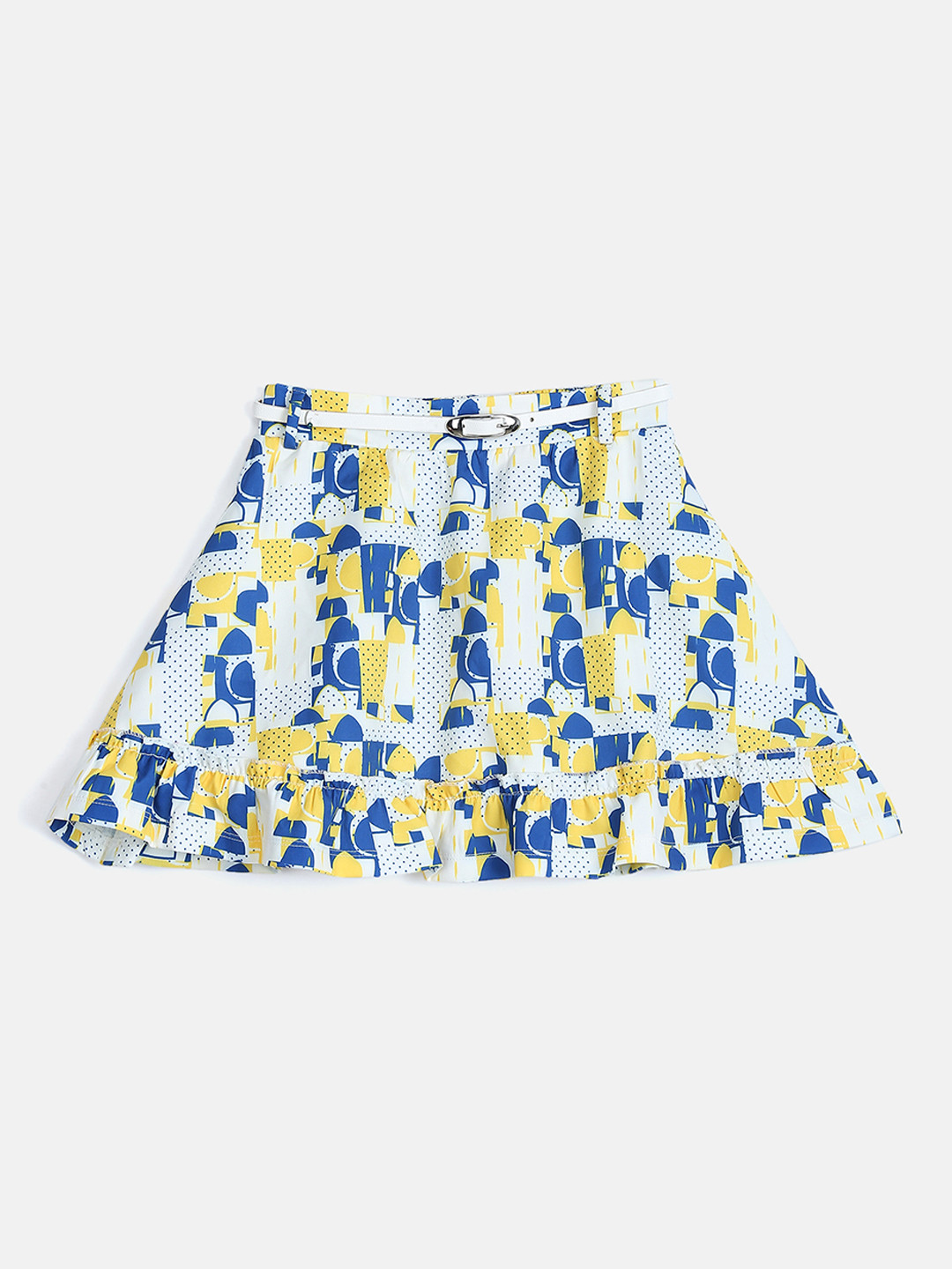 ELLE Girls White & Yellow Printed A-Line Skirt