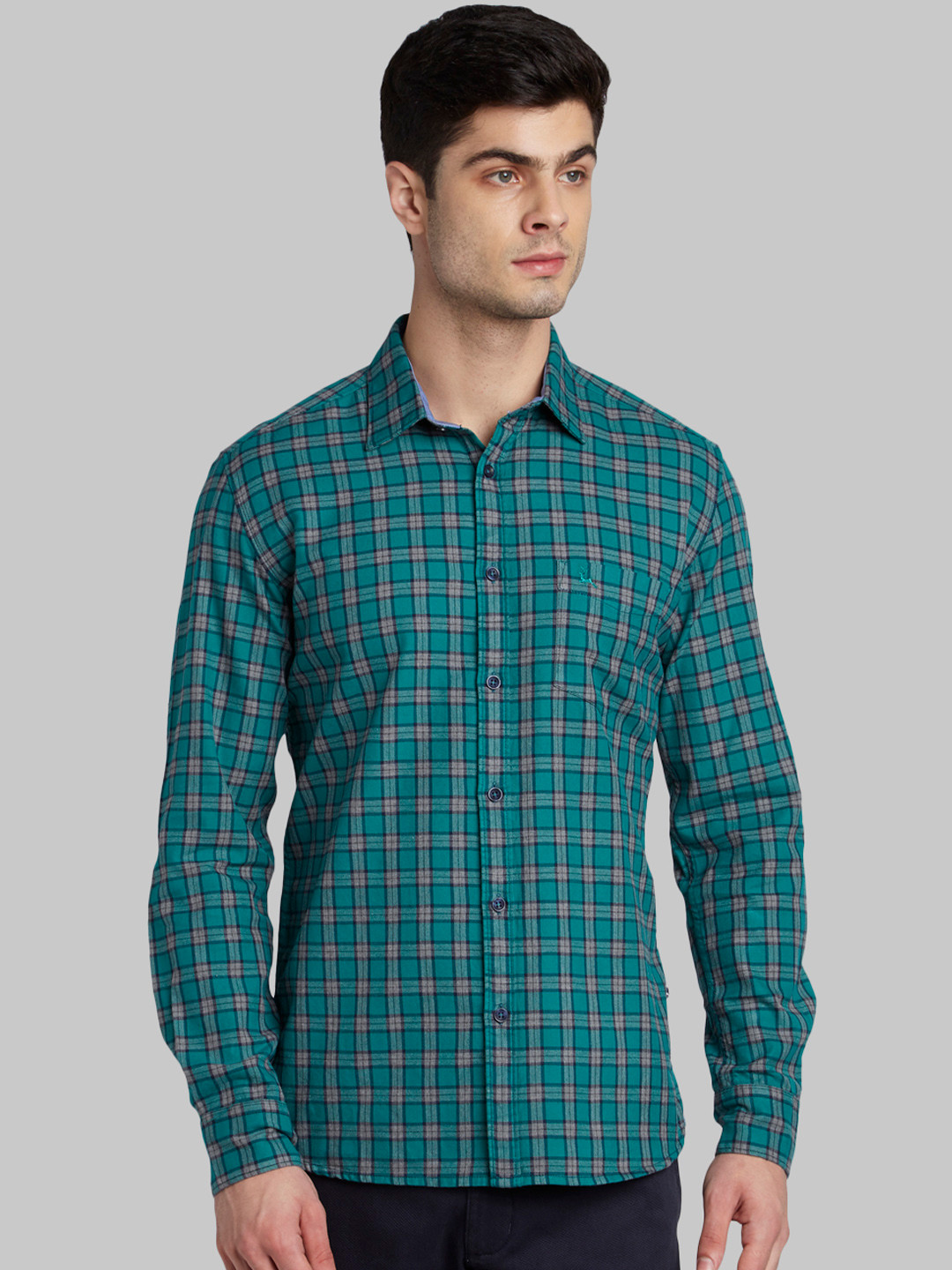Parx Men Green & Grey Slim Fit Checked Casual Shirt
