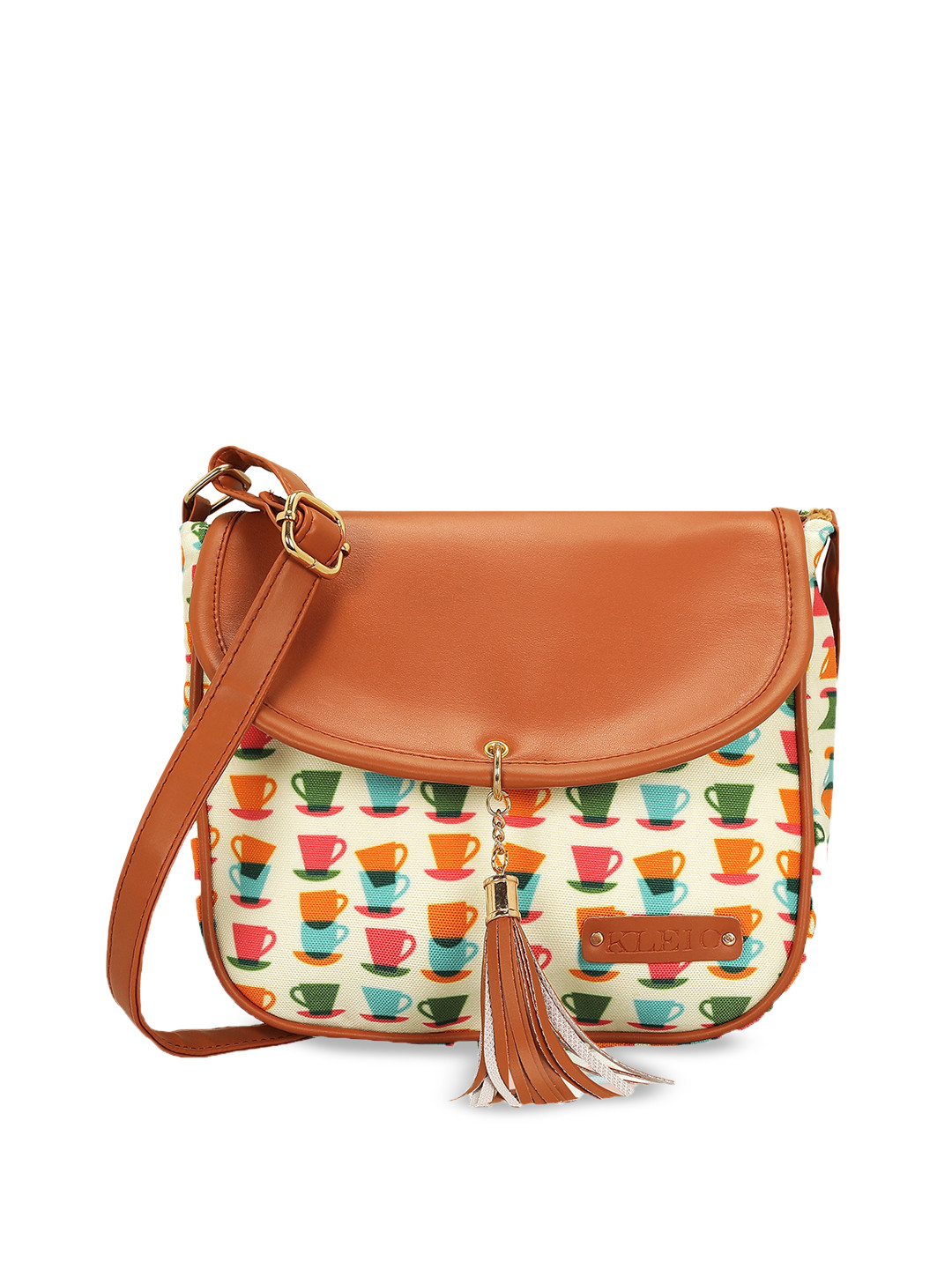 KLEIO Brown & Off-White Printed Sling Bag
