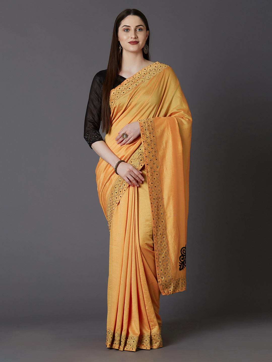 Mitera Yellow Embellished Pure Georgette Party Saree