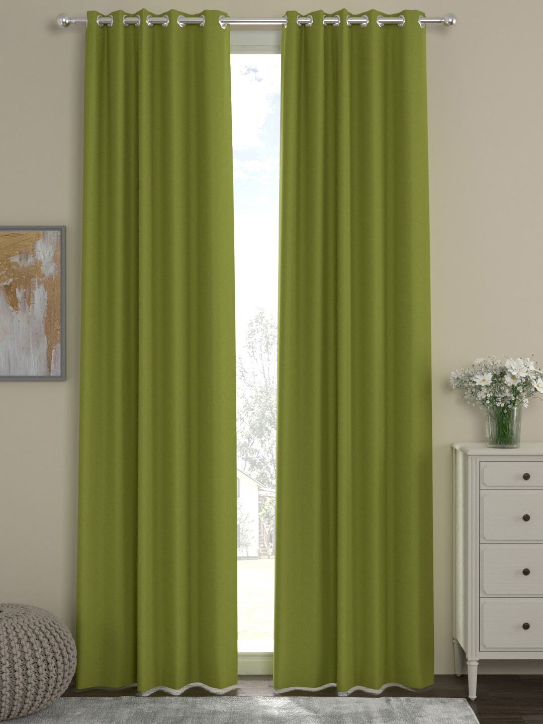 ROSARA HOME Green Set of 2 Long Door Curtains