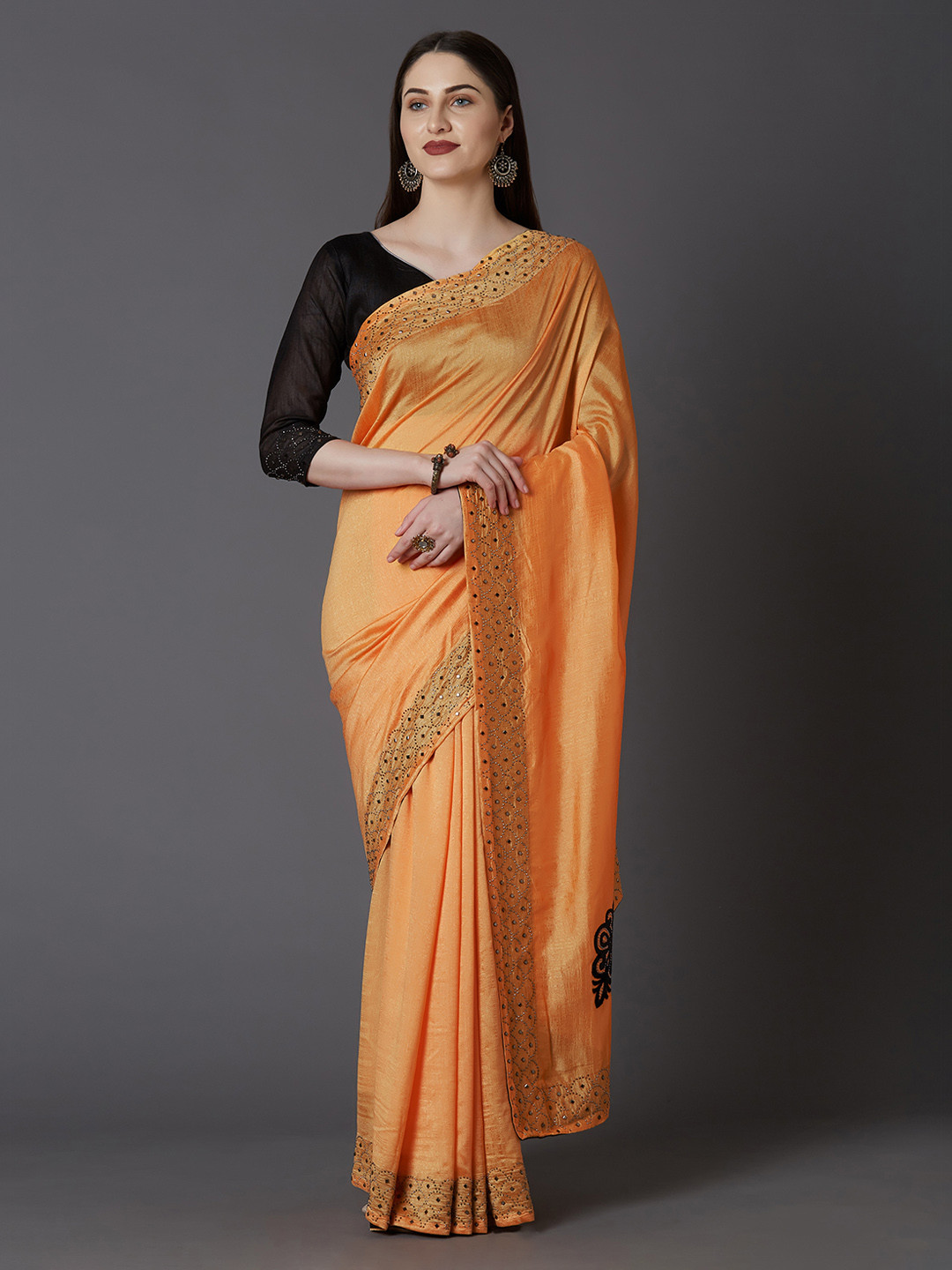 Mitera Yellow Embellished Poly Silk Party Saree