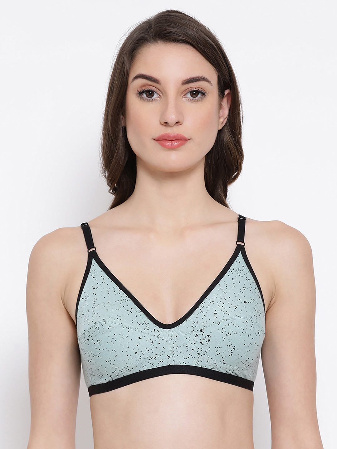 Clovia Green & Black Printed Non-Wired Non Padded Everyday Bra BR0227K113