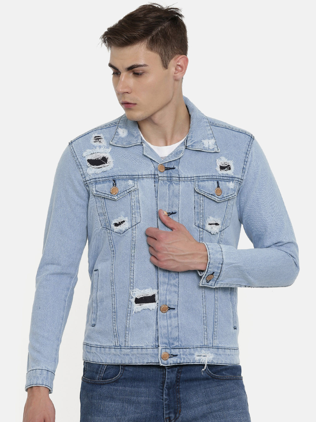 CINOCCI Men Blue Solid Lightweight Denim Jacket