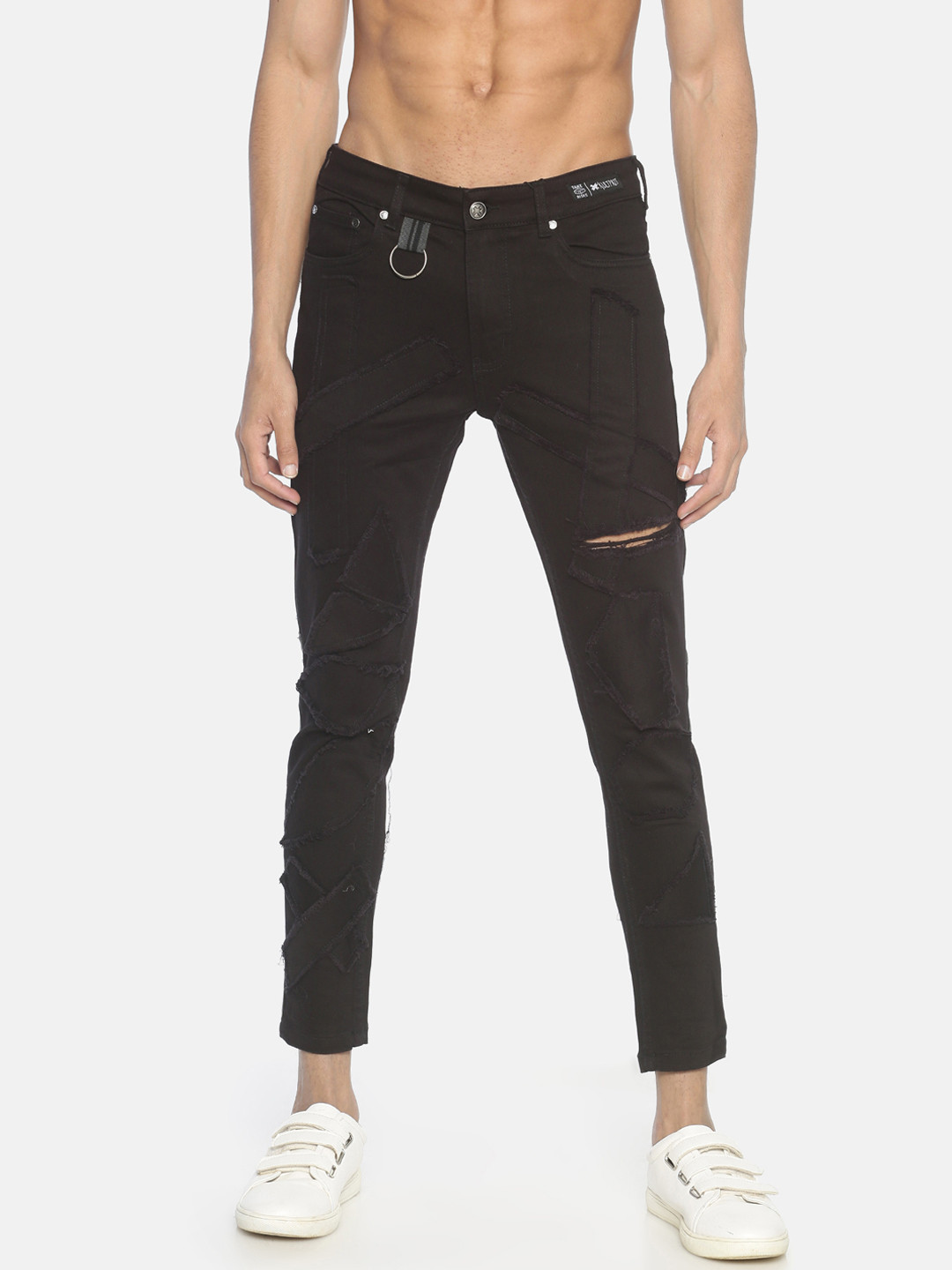 black skinny distressed jeans mens